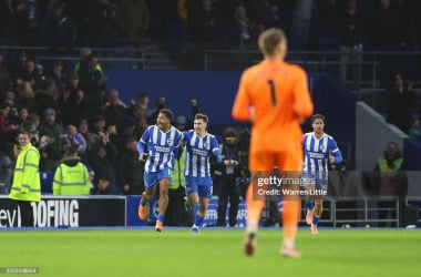 Georginio Rutter celebrates his goal. (Photo by Warren Little/Getty Images)