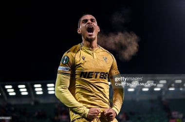 Maxence Lacroix celebrates after victory for Crystal Palace against Shelbourne(Photo By Stephen McCarthy/Sportsfile via Getty Images)