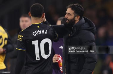 Ruben Amorim and Matheus Cunha. (Photo by Catherine Ivill - AMA/Getty Images)