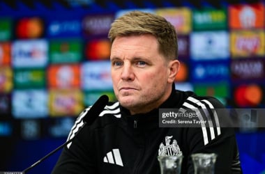 Eddie Howe in the pre-match presser. (Photo by Serena Taylor/Newcastle United via Getty Images)