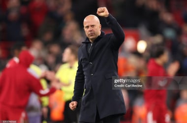 Arne Slot at Anfield. (Photo by Carl Recine/Getty Images)