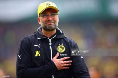 Jurgen Klopp says farewell to the Borussia Dortmund fans (PHoto: Alex Grimm/Bongarts via GETTY Images)