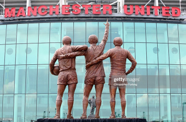 The world famous statue of Manchester United's Holy Trinity&nbsp;<span>(Photo by Christopher Furlong/Getty Images)</span>