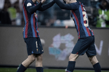Gavi y Pedri celebran el tercer gol del partido| @FCBarcelona