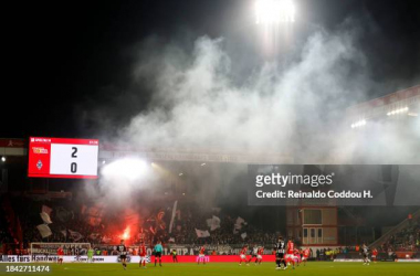 <div>BERLIN, GERMANY - DECEMBER 09: A general view inside the stadium after Borussia Moenchengladbach fans light a flare during the Bundesliga match between 1. FC Union Berlin and Borussia Mönchengladbach at An der Alten Foersterei on December 09, 2023 in Berlin, Germany. (Photo by Reinaldo Coddou H./Getty Images)</div><div><br></div>