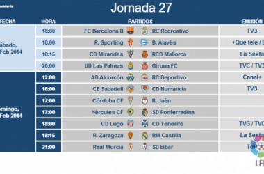 Horarios y árbitros de la jornada 27 de la Liga Adelante