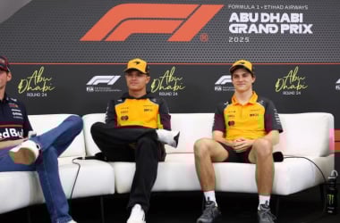 Verstappen, Norris y Piastri en la sala de prensa 