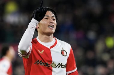Ueda celebra el gol ante el PEC Zwolle. Foto: Feyenoord en X.