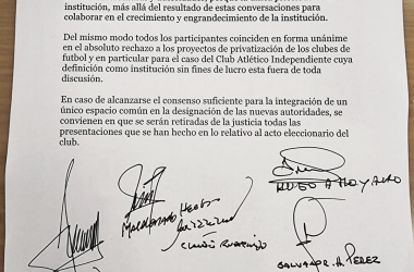 Carta firmada por Hugo Moyano, Yoyo Maldonado, Fabián Doman, Claudio Rudecindo, Salvador Pérez y Andrés Ducatenzeiler tras la reunión en el LDA.