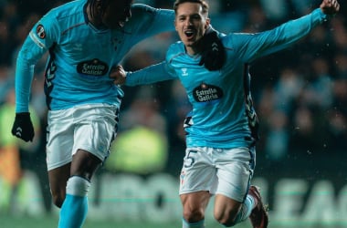 Bryan Zaragoza celebra el gol que suponía el 1-0 favorable al Celta, pero terminó remontando el Bolonia. | Foto: RC Celta.