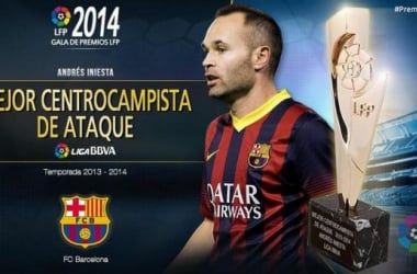 Andrés Iniesta, premiado como mejor centrocampista de ataque