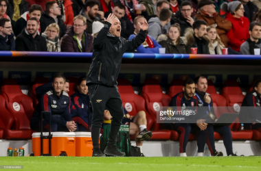 Arsenal Head Coach Jonas Eidevall during the UEFA Women's Champions League quarter-final first leg match against FC Bayern Munchen on March 21, 2023 in Munich, Germany. (Photo by Roland Krivec/DeFodi Images via Getty Images)