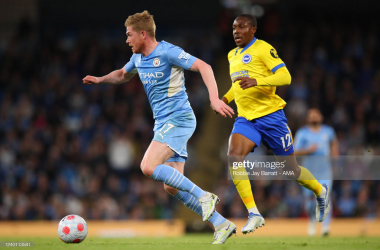 <div class="AssetCard-module__caption___nD2x1" data-testid="caption" style="box-sizing: inherit; padding-bottom: 14px;">MANCHESTER, ENGLAND - APRIL 20: Kevin De Bruyne of Manchester City during the Premier League match between Manchester City and Brighton &amp; Hove Albion at Etihad Stadium on April 20, 2022 in Manchester, United Kingdom. (Photo by Robbie Jay Barratt - AMA/Getty Images)</div>