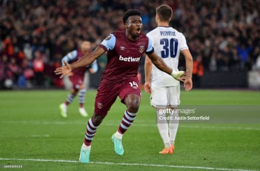 Mohammed Kudus celebrates West Ham's second of the night. Photo by Getty Images/Justin Setterfield.&nbsp;&nbsp;