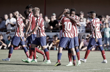 Ángel Correa y Thomas Lemar celebran el primer gol del Atlético de Madrid en esta pretemporada. Foto: Twitter Oficial Club Atlético de Madrid.&nbsp;