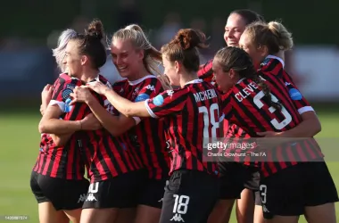LEWES, ENGLAND - OCTOBER 23: Paula Howells of Lewes celebrates with team
 mates after scoring the teams second goal of the game during the 
Barclays FA Women's Championship match between Lewes Women and Charlton 
Athletic Women at The Dripping Pan on October 23, 2022 in Lewes, 
England. (Photo by Charlie Crowhurst - The FA/The FA via Getty Images)