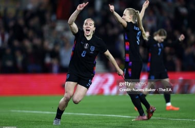 Elation at her home stadium. Lucia Kendall scores back where it all began. (Photo by: Naomi Baker - The FA)