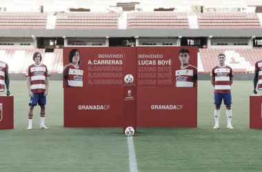 Lucas Boyé y Álvaro Fernández en su presentación con el Granada CF (Foto: Granada CF)