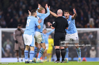 Erling Haaland, Mateo Kovacic and Ruben Dias of Manchester City. (Photo by Robbie Jay Barratt - AMA/Getty Images)