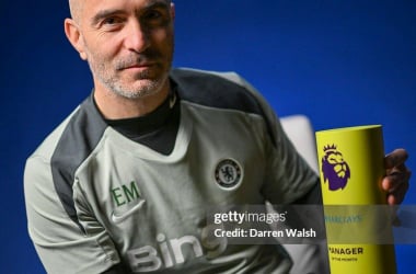 Enzo Maresca received his Manager of the Month trophy. Source: Darren Walsh - Chelsea FC