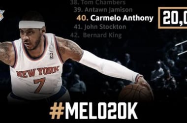 Carmelo Anthony alcanza los 20.000 y lo celebra ganando a los Hornets en casa