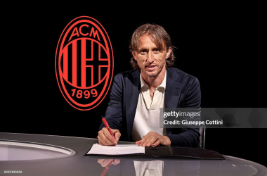 MILAN, ITALY - JULY 14: (EDITOR’S NOTE: Image has been retouched.) New AC Milan player Luka Modric signs his contract with the club at Casa Milan on July 14, 2025, in Milan, Italy. (Photo by Giuseppe Cottini/AC Milan via Getty Images)