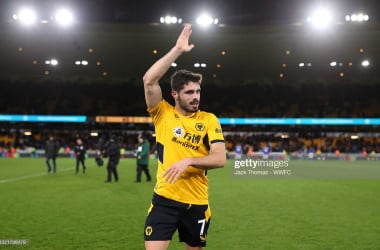 WOLVERHAMPTON, ENGLAND - FEBRUARY 20: Pedro Neto of Wolverhampton Wanderers acknowledges the fans after their sides victory during the Premier League match between Wolverhampton Wanderers and Leicester City at Molineux on February 20, 2022 in Wolverhampton, England. (Photo by Jack Thomas - WWFC/Wolves via Getty Images)