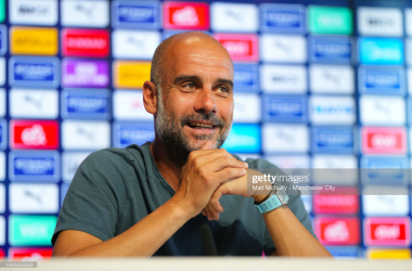 <span style="color: rgb(8, 8, 8); font-family: Lato, sans-serif; font-size: 14px; font-style: normal; text-align: start;">MANCHESTER, ENGLAND - AUGUST 12: Pep Guardiola, manager of Manchester City speaks to the press before Manchester City's first Premier League home fixture against Bournemouth, at Manchester City Football Academy on August 12, 2022 in Manchester, England. (Photo by Matt McNulty - Manchester City/Manchester City FC via Getty Images)</span>