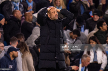 <div class="AssetCard-module__caption___nD2x1" data-testid="caption" style="box-sizing: inherit; padding-bottom: 14px;">MANCHESTER, ENGLAND - APRIL 26: manager Pep Guardiola of Manchester City during the UEFA Champions League Semi Final Leg One match between Manchester City and Real Madrid at City of Manchester Stadium on April 26, 2022 in Manchester, United Kingdom. (Photo by Sebastian Frej/MB Media/Getty Images)</div>