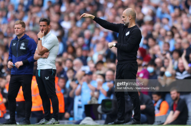 <div class="AssetCard-module__caption___nD2x1" data-testid="caption" style="box-sizing: inherit; padding-bottom: 14px;">MANCHESTER, ENGLAND - MAY 08: Eddie Howe, Manager of Newcastle United, looks on as Pep Guardiola, Manager of Manchester City, reacts during the Premier League match between Manchester City and Newcastle United at Etihad Stadium on May 08, 2022 in Manchester, England. (Photo by Matt McNulty - Manchester City/Manchester City FC via Getty Images)</div>
