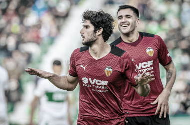 Guedes celebrando un gol / Foto: Valencia CF
