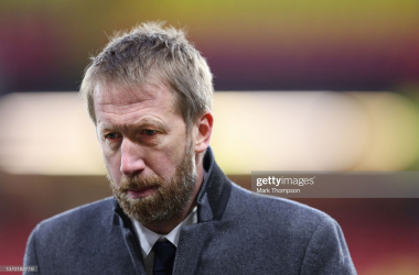 WATFORD, ENGLAND - FEBRUARY 12: Graham Potter the manager of Brighton & Hove Albion during the Premier League match between Watford and Brighton & Hove Albion at Vicarage Road on February 12, 2022 in Watford, England. (Photo by Mark Thompson/Getty Images)