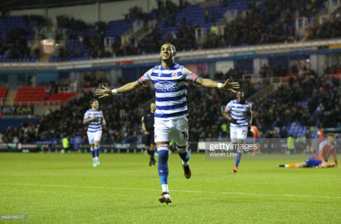 Thomas Ince celebrating Reading's second goal against Swansea City at the Select Car Leasing Stadium Sky Bet Championship game on December 27, 2022. (Photo by Warren Little/Getty Images)