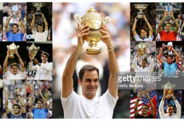 Roger Federer with some of his honours during his storied carear provided by Getty Images
