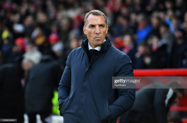<span style="color: rgb(8, 8, 8); font-family: Lato, sans-serif; font-size: 14px; font-style: normal; text-align: start; background-color: rgb(255, 255, 255);">Brendan Rodgers during the East Midlands derby last weekend. (Photo by Jon Hobley/MI News/NurPhoto via Getty Images)</span>