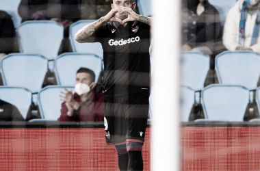 Roger en la celebración del empate. | Foto: Levante UD.
