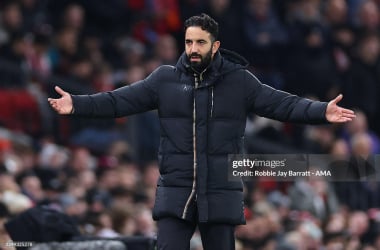 Ruben Amorim cut a frustrated figure as Manchester United drop points at home again. (Photo by Robbie Jay Barratt - AMA/Getty Images)