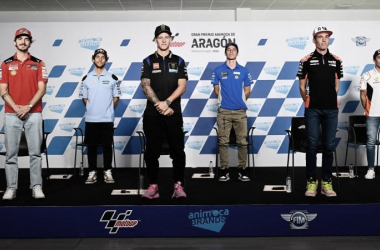 Seis de los pilotos protagonistas de Moto GP en la rueda de prensa