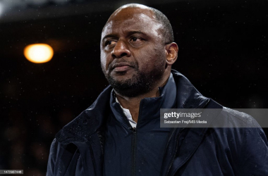 Patrick Vieira disappointed after Palace's loss to Manchester City (Photo: Sebastian Frej/MB Media/Getty Images)