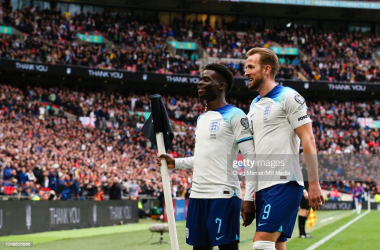 <span style="color: rgb(8, 8, 8); font-family: Lato, sans-serif; font-size: 14px; font-style: normal; text-align: start; background-color: rgb(255, 255, 255);">Saka and Kane celebrate after each scoring in a two minute spell. (Photo by Craig Mercer/MB Media/Getty Images)</span>