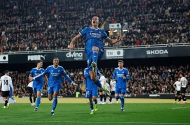 Álvaro Carreras celebra su gol al Valencia. Fuente: Real Madrid.