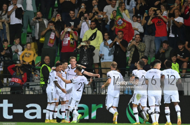 Manchester United celebrate their second goal vs Sheriff Tiraspol via Getty/DANIEL MIHALESCU&nbsp;