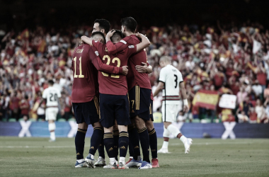 Celebración tras el gol de Morata / Foto: @SeFutbol