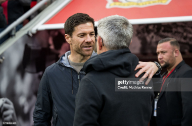 Xabi Alonso and Urs Fischer greet each other pre-match. (Photo by Mathias Renner/Getty Images)