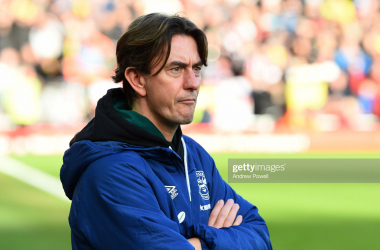 LIVERPOOL, ENGLAND - JANUARY 16: (THE SUN OUT, THE SUN ON SUNDAY OUT) Thomas Frank manager of Brentford during the Premier League match between Liverpool and Brentford at Anfield on January 16, 2022 in Liverpool, England. (Photo by Andrew Powell/Liverpool FC via Getty Images)