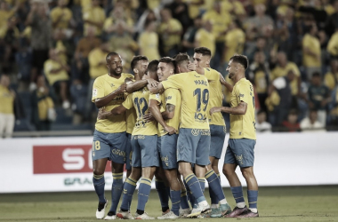 Jugadores de la UD Las Palmas celebran el gol de Álvaro Lemos al Leganés | Fotografía: UD Las Palmas