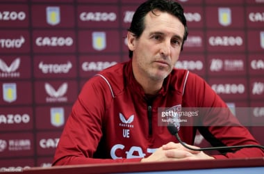 Unai Emery talking in today's press conference.&nbsp;<span style="color: rgb(8, 8, 8); font-family: Lato, sans-serif; font-size: 14px; font-style: normal; text-align: start; background-color: rgb(255, 255, 255);">(Photo by Neville Williams/Aston Villa FC via Getty Images)</span>