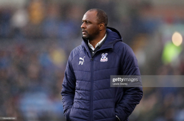 Patrick Vieira watches his team at Turf Moor: Lewis Storey/GettyImages