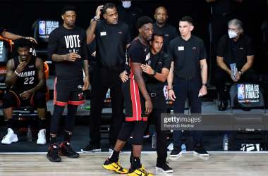 <div>ORLANDO, FL - OCTOBER 11: Bam Adebayo #13 of the Miami Heat and Head Coach Erik Spoelstra of the Miami Heat talk during Game Six of the NBA Finals on October 11, 2020 in Orlando, Florida at AdventHealth Arena. NOTE TO USER: User expressly acknowledges and agrees that, by downloading and/or using this Photograph, user is consenting to the terms and conditions of the Getty Images License Agreement. Mandatory Copyright Notice: Copyright 2020 NBAE (Photo by Fernando Medina/NBAE via Getty Images)</div><div><br></div>