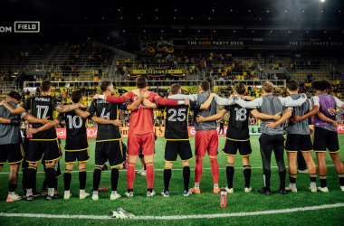 The team celebrates a 3-0 win over Chicago with The Fans singing "Wisemen Say".&nbsp; Photo courtesy of the Columbus Crew